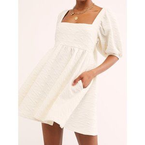 NWT Free People Ivory Textured Square-Neck Mini Dress